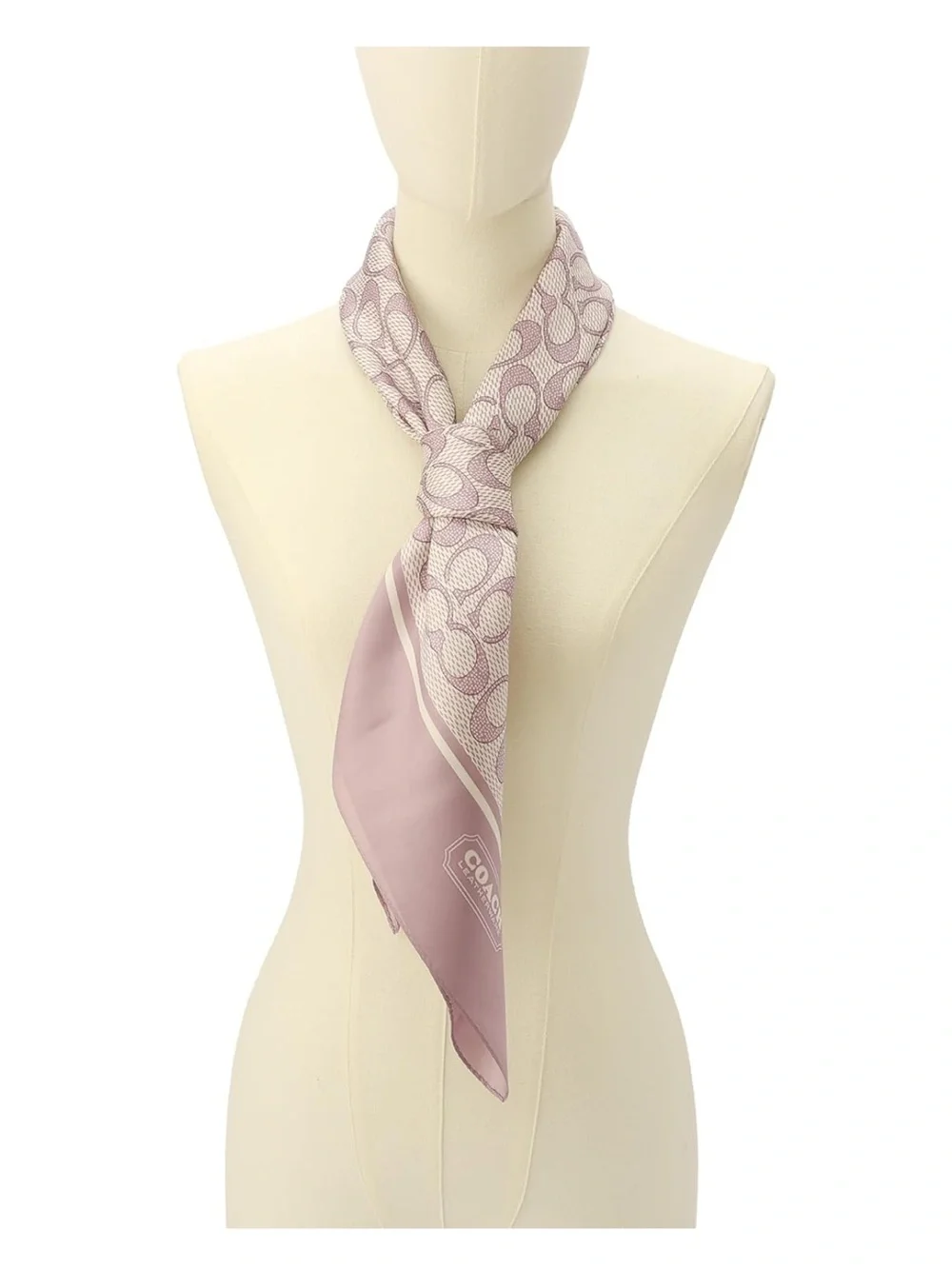 New Coach Pink & Cream Printed Signature Silk Bandana Scarf